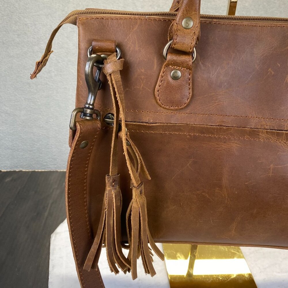 Women's Tote Genuine Excellent Brown Leather Shoulder Lady Purse Crossbody Bag - Picture 11 of 15